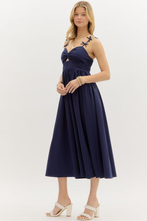 Navy Bow Strap Accents Midi