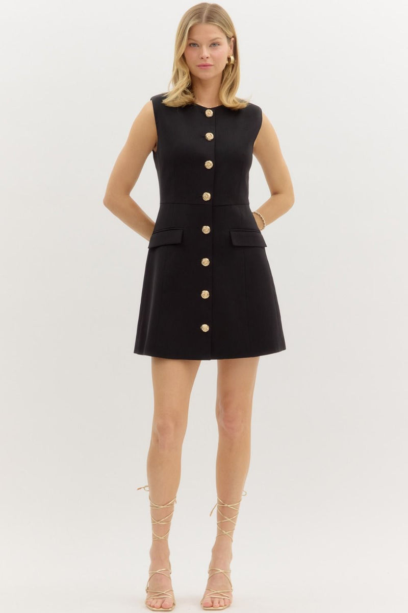 Gold Button front mini dress