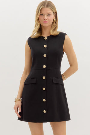 Gold Button front mini dress
