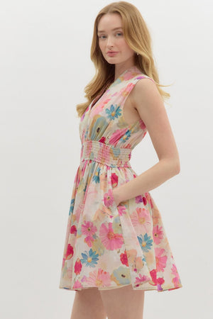 Floral zip front mini dress