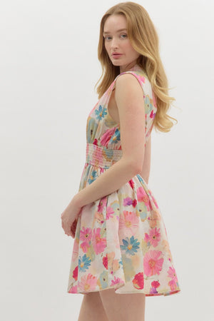 Floral zip front mini dress