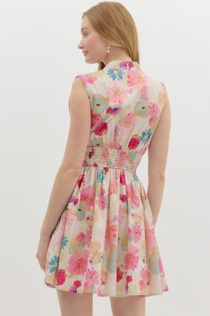 Floral zip front mini dress