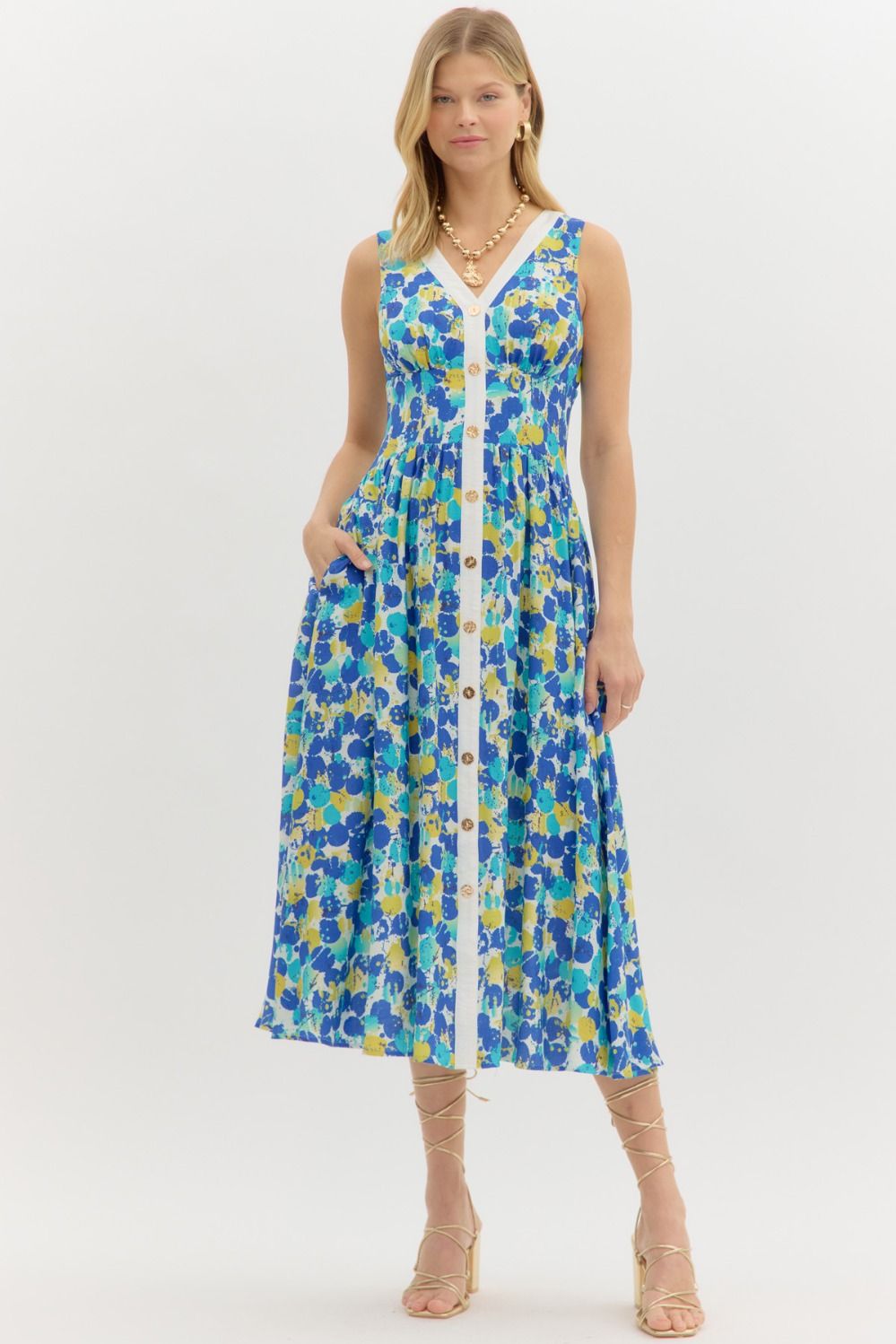 Abstract Button Front Dress