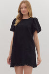 Eyelet Puff Sleeve Mini Dress