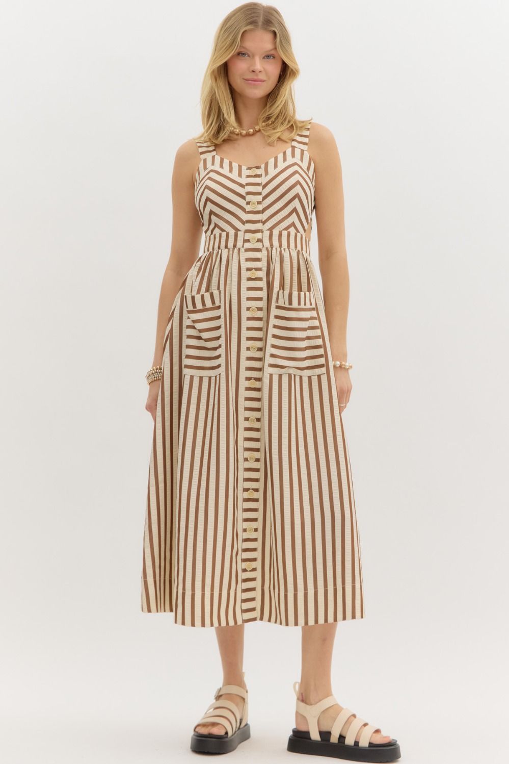 Stripe Button Down Midi w/ cutout detail