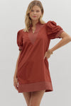 Contrast Stitch Vneck Mini Dress