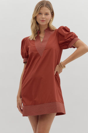 Contrast Stitch Vneck Mini Dress