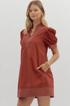Contrast Stitch Vneck Mini Dress