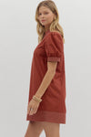 Contrast Stitch Vneck Mini Dress