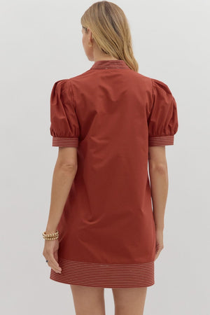 Contrast Stitch Vneck Mini Dress