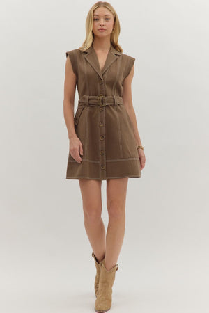 Contrast Stitch Belted Mini Dress