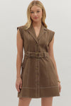 Contrast Stitch Belted Mini Dress