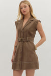 Contrast Stitch Belted Mini Dress