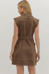 Contrast Stitch Belted Mini Dress