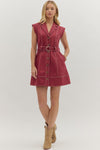 Contrast Stitch Belted Mini Dress