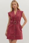 Contrast Stitch Belted Mini Dress