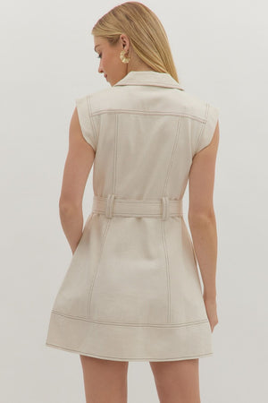 Contrast Stitch Belted Mini Dress