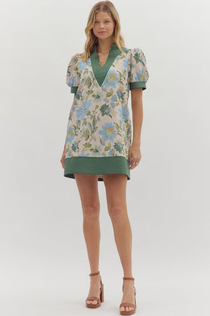 Anna Floral dress w/ contrast stitch detail