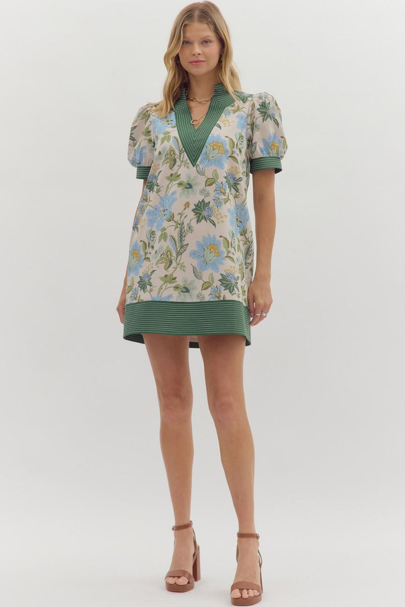 Anna Floral dress w/ contrast stitch detail