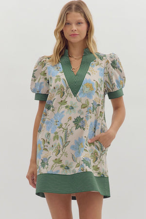 Anna Floral dress w/ contrast stitch detail