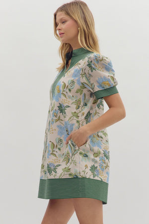 Anna Floral dress w/ contrast stitch detail