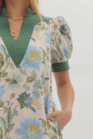 Anna Floral dress w/ contrast stitch detail