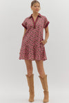 Entro Wine Drop Ruffle Abstract Dress