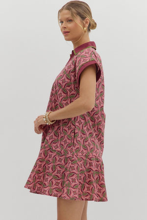 Entro Wine Drop Ruffle Abstract Dress