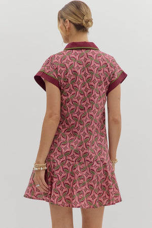Entro Wine Drop Ruffle Abstract Dress