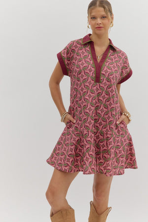 Entro Wine Drop Ruffle Abstract Dress