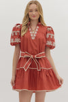 Rust Front Tie Mini Dress