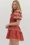Rust Front Tie Mini Dress
