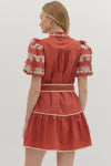 Rust Front Tie Mini Dress