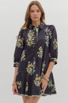 Black Floral Drop Ruffle Dress