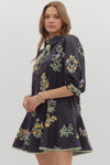 Black Floral Drop Ruffle Dress