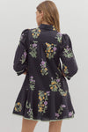 Black Floral Drop Ruffle Dress