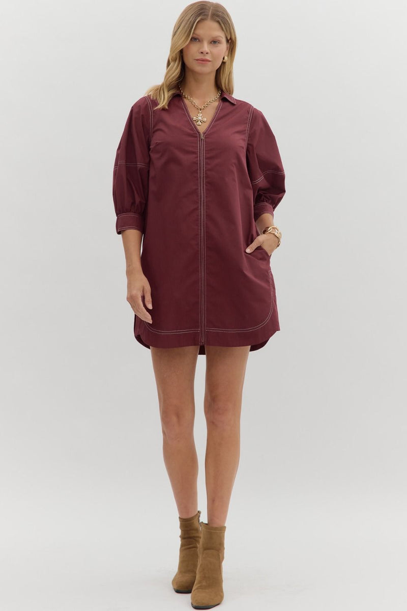 Contrast stitch 3/4 sleeve dress