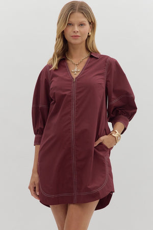 Contrast stitch 3/4 sleeve dress