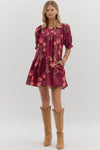 Wine Floral Front tie dress