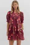 Wine Floral Front tie dress