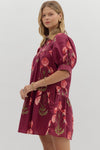 Wine Floral Front tie dress