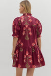 Wine Floral Front tie dress