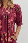 Wine Floral Front tie dress