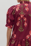Wine Floral Front tie dress