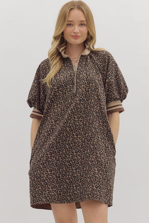 Leopard Print Quarter Zip Dress