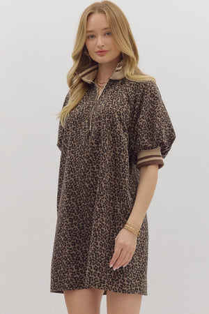 Leopard Print Quarter Zip Dress