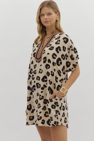 Oversized Leopard Dolman Mini Dress