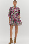 Floral Drop Ruffle Stripe Accent Dress