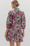 Floral Drop Ruffle Stripe Accent Dress