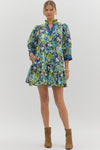 Floral Drop Ruffle Stripe Accent Dress